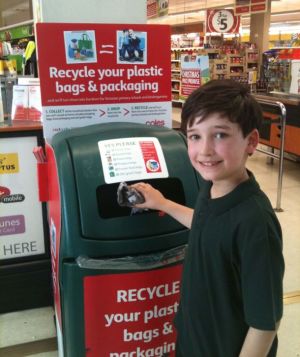 A Coles REDcycle Bin, in which flexible plastic packaging can be recycled.